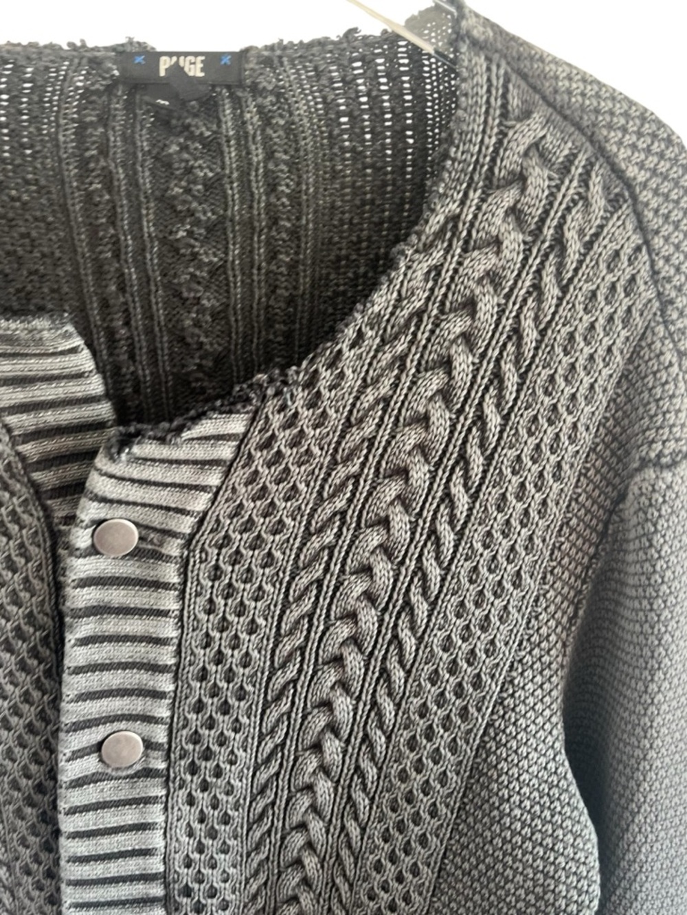 Paige Women's Gray Cable Knit Button-Front Sweater Cardigan - Picture 3 of 5